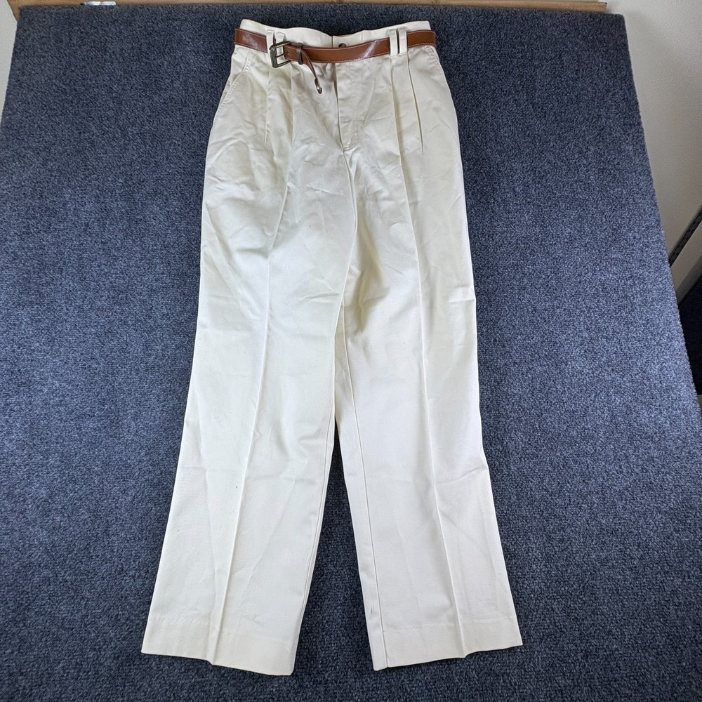 VTG EHL Dress Pants Womens 29x28 Off White Cotton No Wrinkle Pleated With Belt